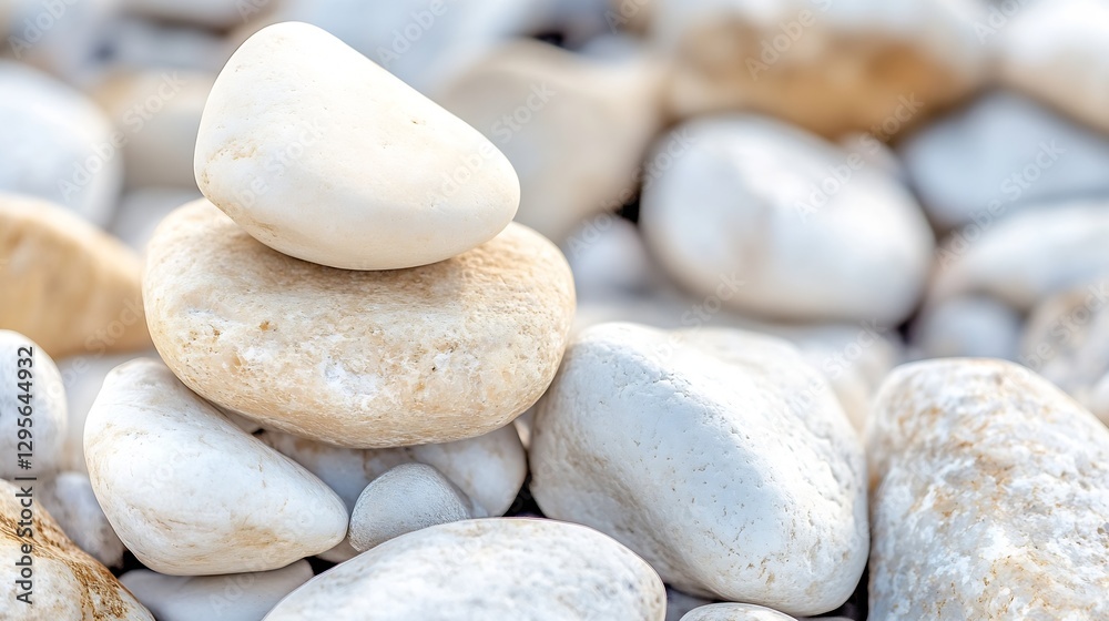 Poster elegant stack of smooth white pebbles resting on a sandy beach with soft lighting : generative ai