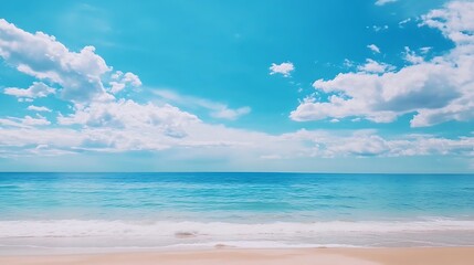 Obraz premium Stunning beach scene with clear blue sky and gentle waves on a sunny day creating a tranquil coastal atmosphere : Generative AI