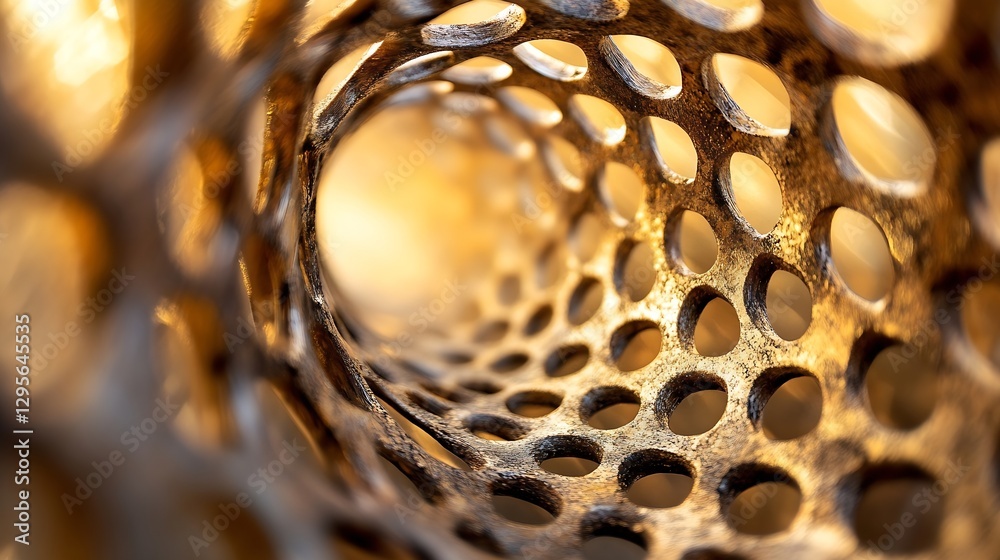 Leinwandbilder Close Up of a Metallic Art Piece Featuring Circular Patterns with Intriguing Depth and Texture : Generative AI