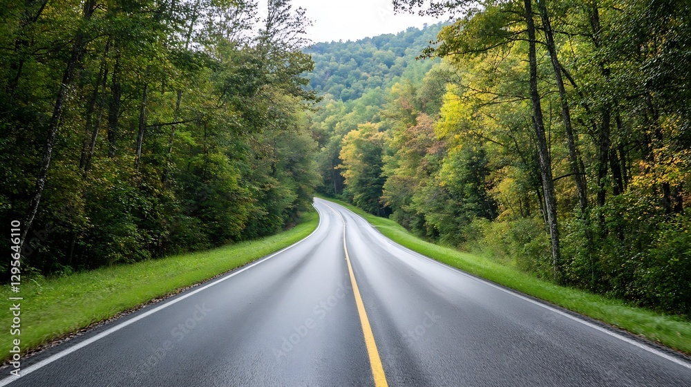 Aufkleber scenic view of an inviting forest road surrounded by colorful trees during autumn season : generativ