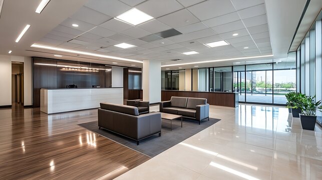 Modern Office Lobby with Stylish Seating and Natural Light for Business Environment : Generative AI
