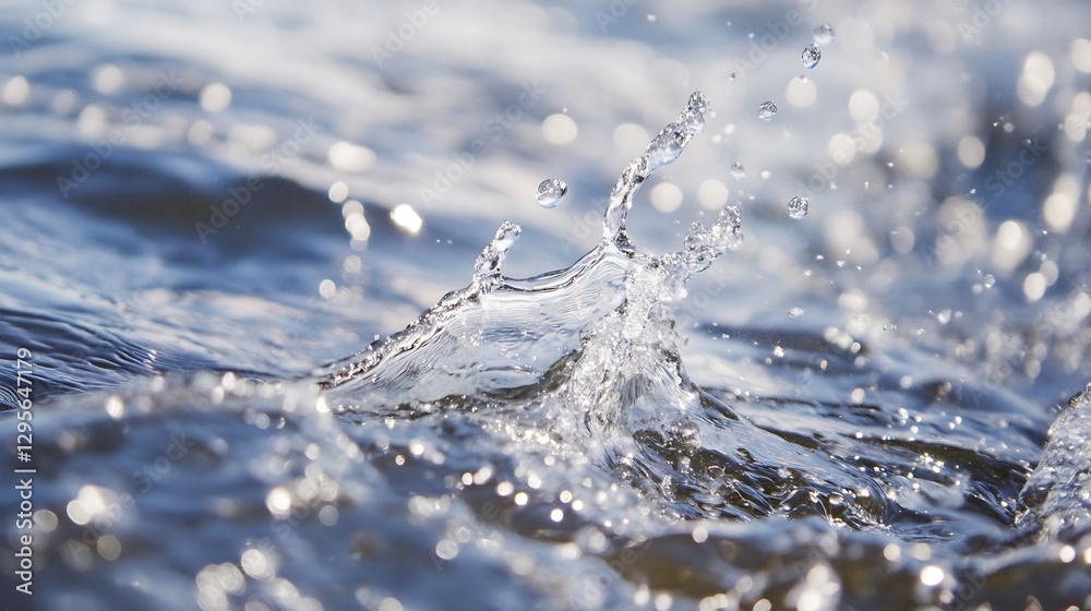 Poster crystal clear water splash creating elegant ripples and droplets under natural sunlight : generative
