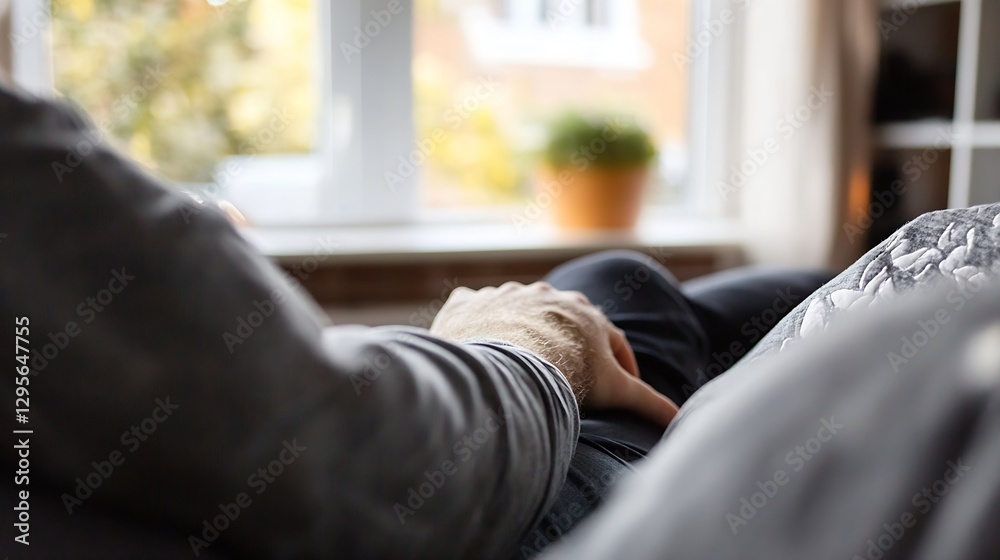 Poster comfortable moments shared on a cozy couch with a relaxing horizon view through the window : generat