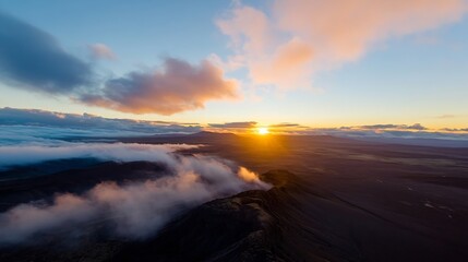 Fototapeta premium Spectacular Aerial View of an Expansive Landscape at Sunrise with Clouds : Generative AI