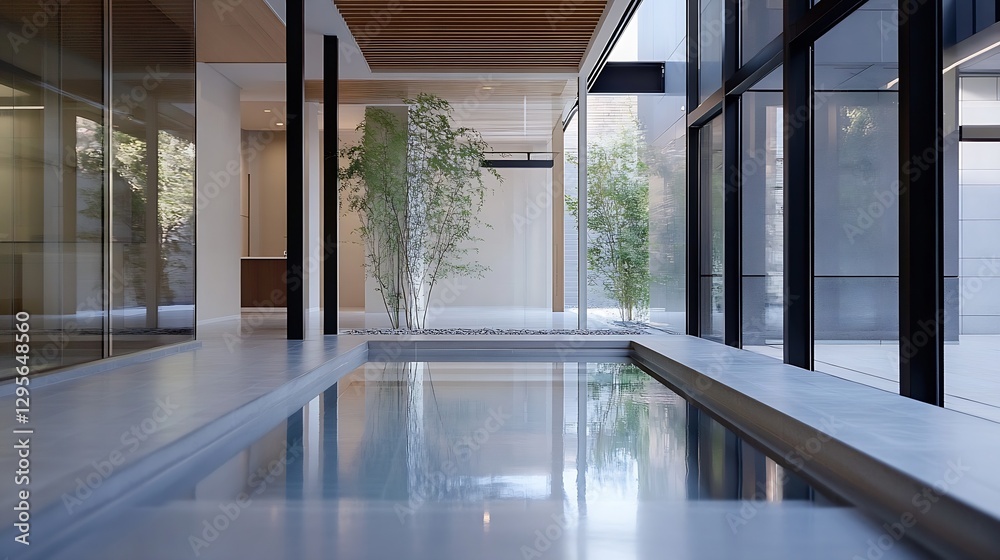 Poster modern zen inspired indoor pool space with natural light and minimalist design : generative ai