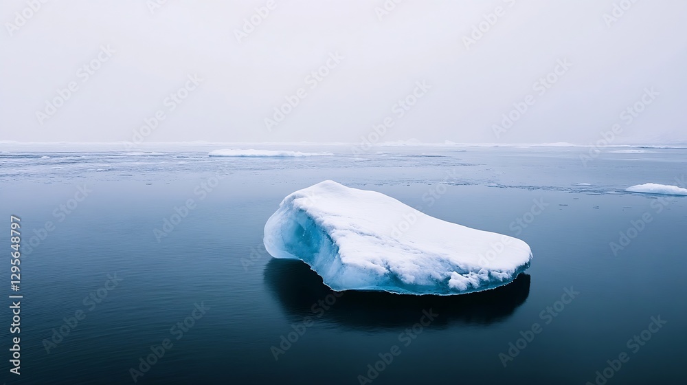 Poster Solitary iceberg floating in calm waters reflects a serene and pristine Arctic environment : Generative AI