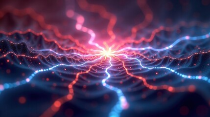 A glowing matrix of shifting fractal patterns, pulsing energy nodes appearing and disappearing at random, a fluid quantum field where probability and reality merge into one.