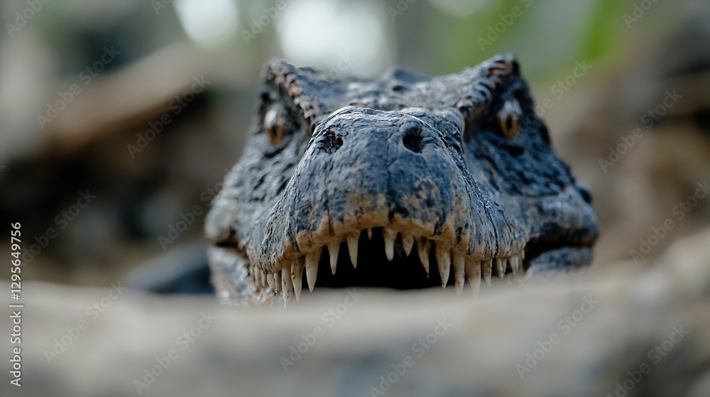 Poster Intense Close Up of Fierce Crocodile with Sharp Teeth in Wild Nature : Generative AI