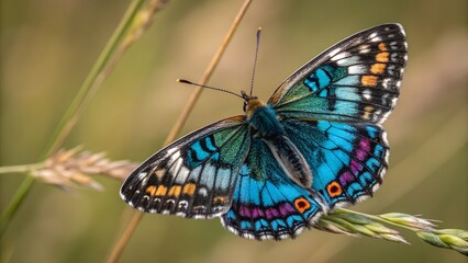 Vibrant Monarch Butterfly: A stunning close-up of a vibrant butterfly, showcasing its intricate wing patterns and delicate beauty. Captured in natural light, it rests gently on a slender plant stem.