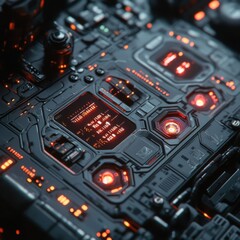 Fototapeta premium Futuristic High-Tech Control Panel with Neon Elements and LEDs