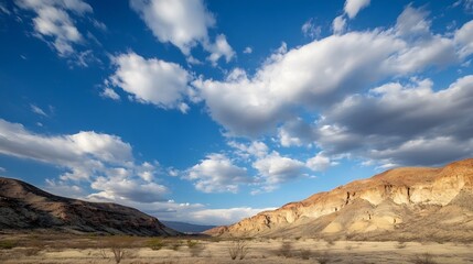 Breathtaking desert landscape showcasing the beauty of nature with mountains and clouds : Generative AI