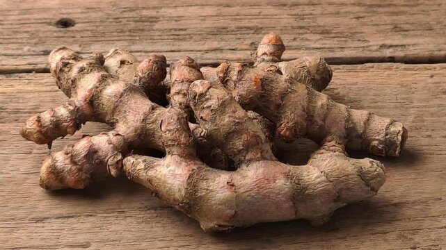 Fresh turmeric on a wooden table