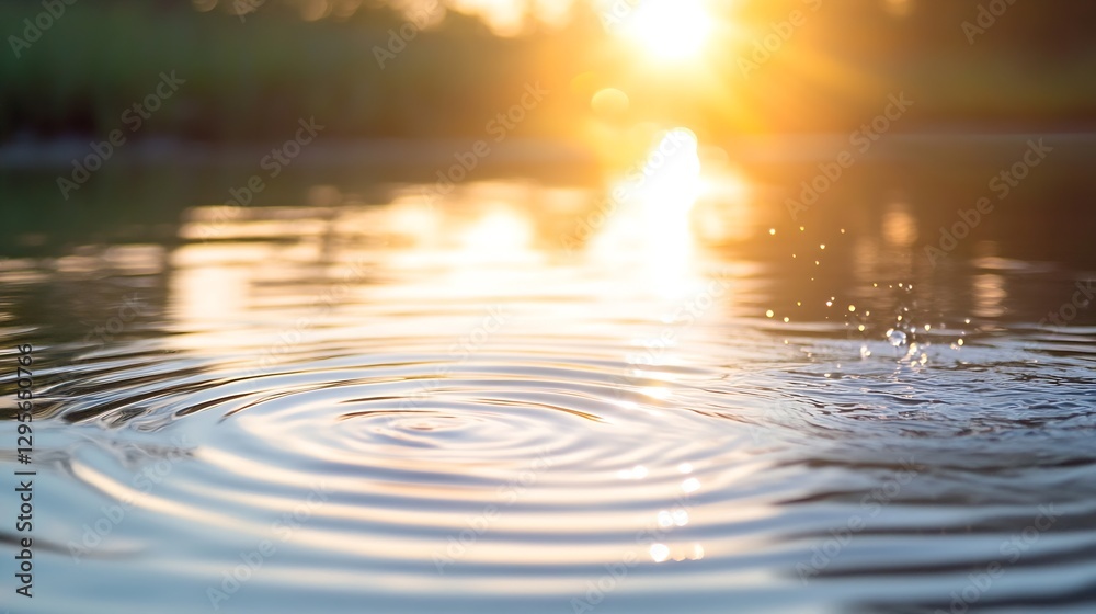 Poster close up of water ripples on lake surface at sunset with glimmering light reflections : generative a