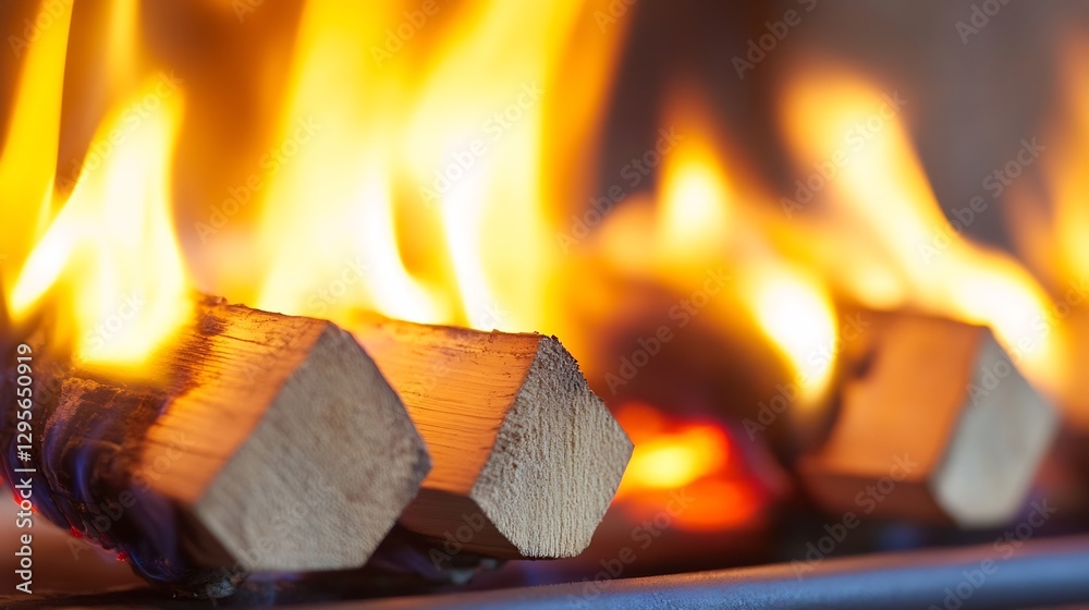 Poster Burning firewood in a fireplace creating a warm and inviting atmosphere : Generative AI