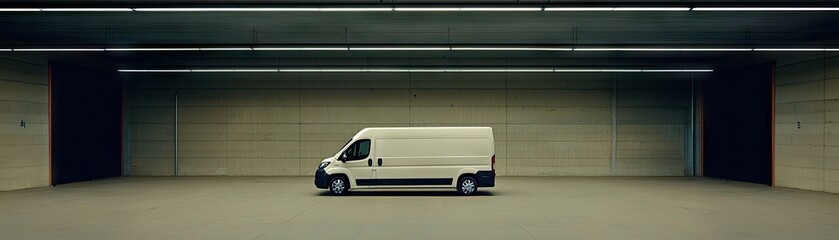 Naklejka premium White van in underground parking garage