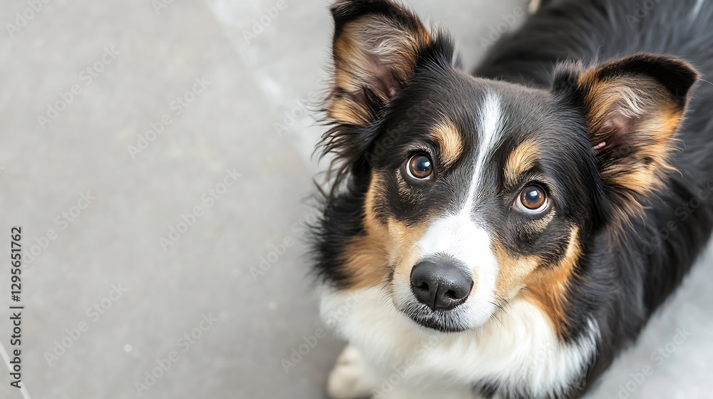Poster adorable closeup of a curious dog looking directly at the camera with expressive eyes and a shiny co