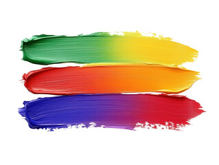 Obraz premium Three colorful paint strokes in vibrant green, yellow, orange, red, and purple, showcasing artistic texture and bold hues.