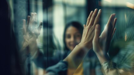 Picture of generous people high five for friendship or successful project in teamwork concept. Friendly atmosphere for relationship. Celebration pose to become good friend or member of group. AIG53.