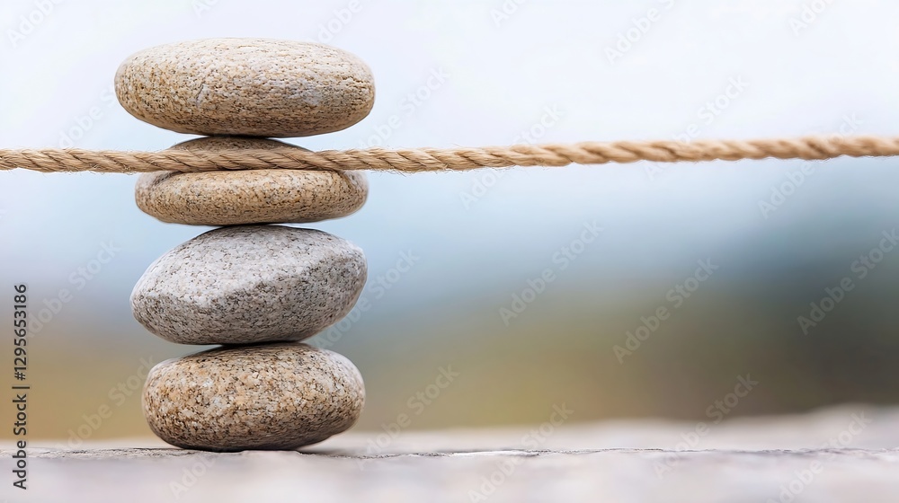 Aufkleber carefully balanced stones on a rope symbolizing stability and tranquility : generative ai