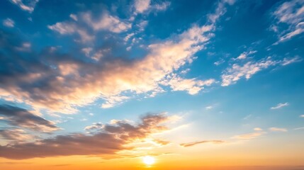 Obraz premium Serene Sunrise Sky with Soft Clouds Illuminated by Golden Rays : Generative AI