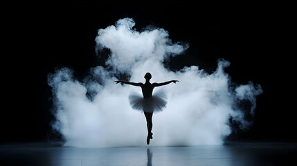 Elegant Ballet Dancer Silhouette on Stage with Smoke Background