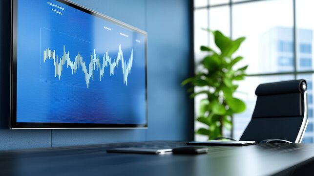 Modern office, stock market data display.