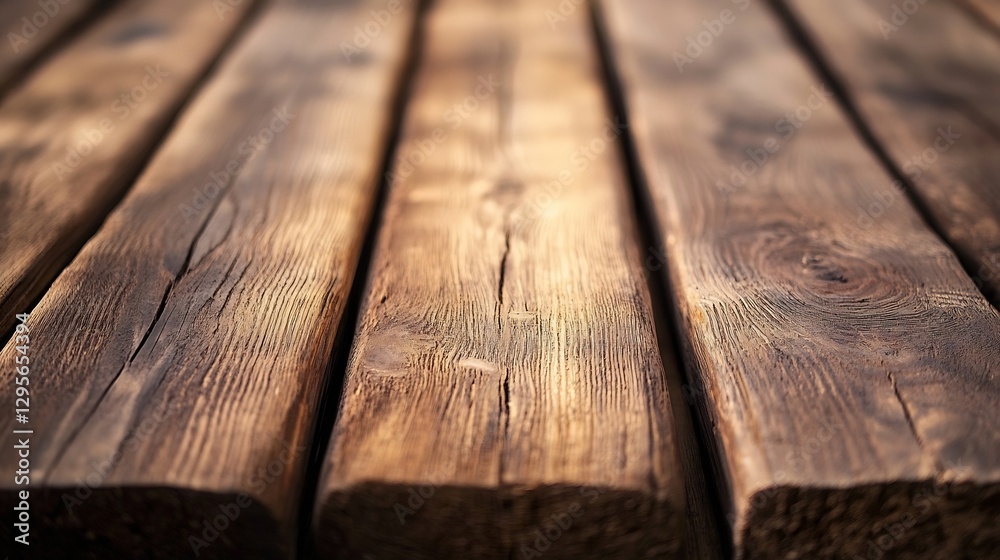 Aufkleber Close up view of textured wooden planks creating a warm natural aesthetic for rustic environments : Generative AI