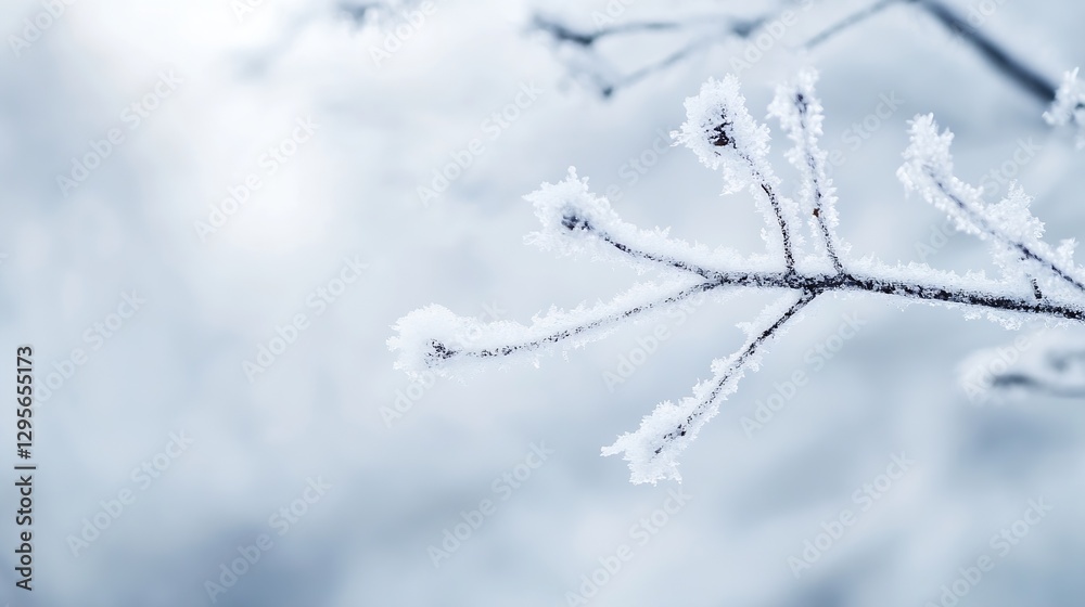 Poster Enchanting closeup of frosted branches adorned with ice crystals creating a winter wonderland effect : Generative AI