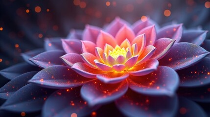 Fototapeta premium A mesmerizing display of fractal petals glowing with spectral light, abstract waveforms rippling through space, particles dissolving into pure color