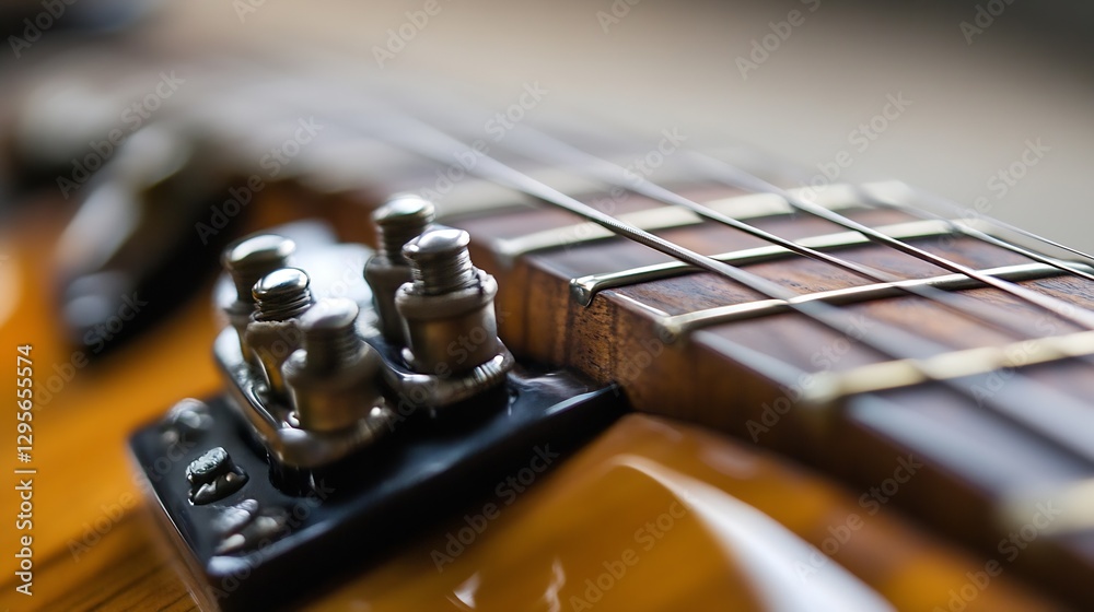 Poster CloseUp of Electric Guitar Neck with Intricate Details and Strings in Focus : Generative AI