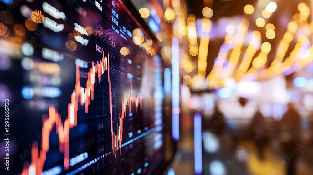 Poster dynamic financial data visualization showcasing stock market trends and analysis in a modern financi