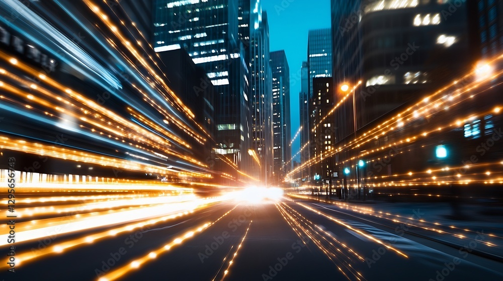 Poster dynamic urban scene capturing speed and motion of lights in a city through expressive photography : 