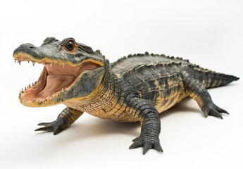 Fototapeta premium Lifelike Model of a Crocodile with Open Mouth, Realistic Detailing, Perfect for Educational Purposes, Creatures, Nature, Wildlife, and Art Projects
