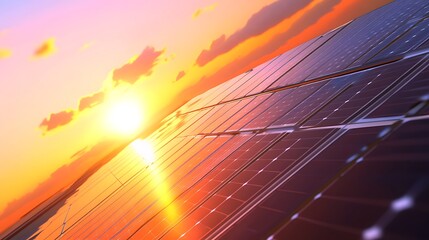 Sunset over solar panels