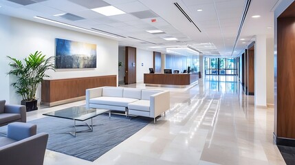 Naklejka premium Contemporary Office Interior with Bright Lighting and Elegant Decor : Generative AI