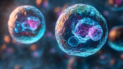 Futuristic Microscopic Cells with Glowing Energy - Sci-Fi Biology Concept