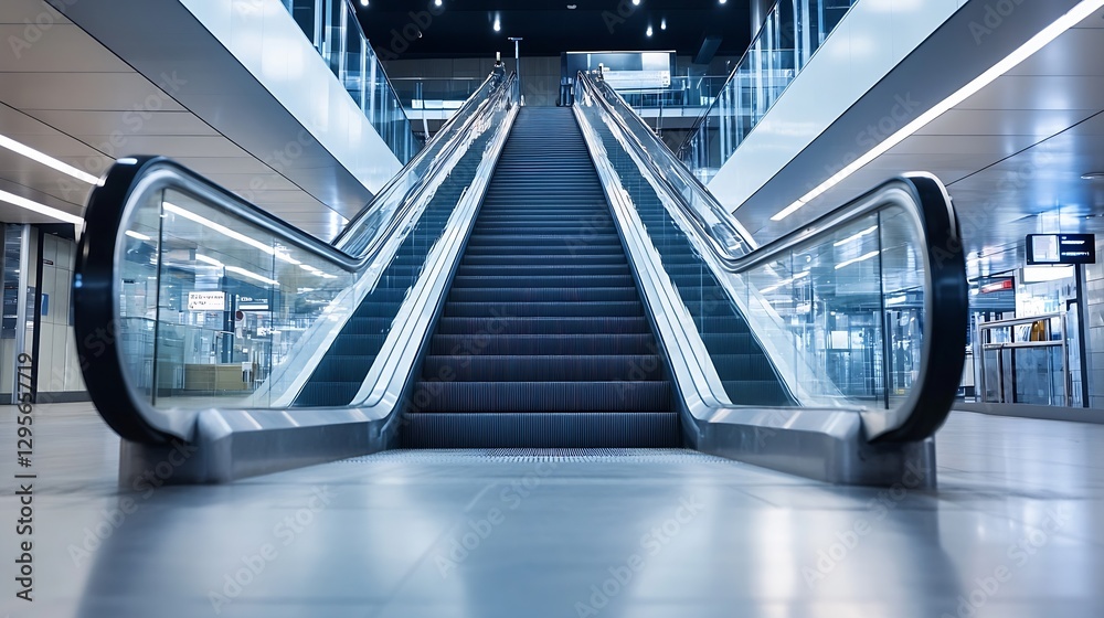 Poster modern escalator in contemporary building with bright lighting and clean lines : generative ai