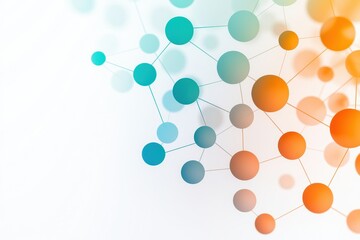 A modern abstract graphic featuring interconnected circles in shades of blue and orange against a light background.