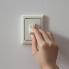 Hand Turning On a White Light Switch on a White Wall