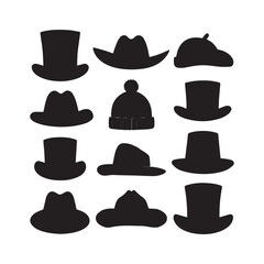 collection of ten different hats in silhouette