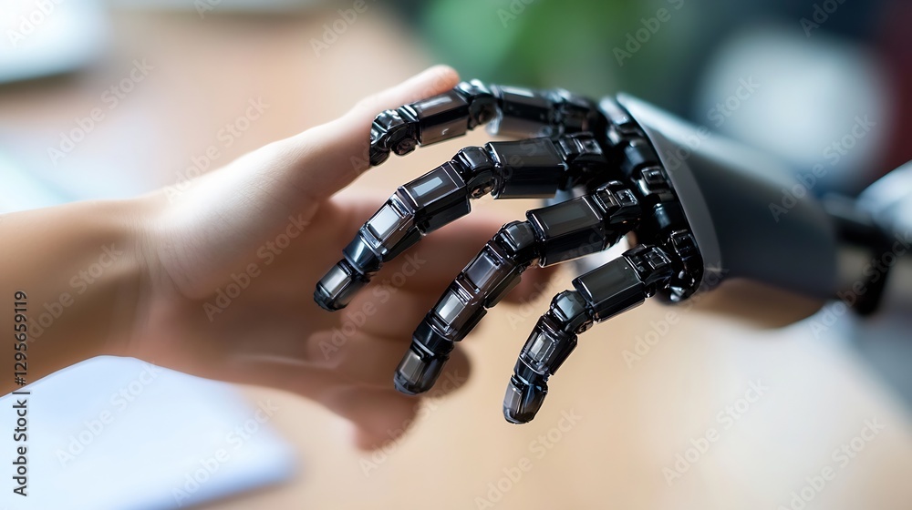 Aufkleber innovative technology concept showcasing a robotic hand reaching for a human hand symbolizing connec