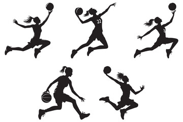 Silhouettes of Women Playing Basketball