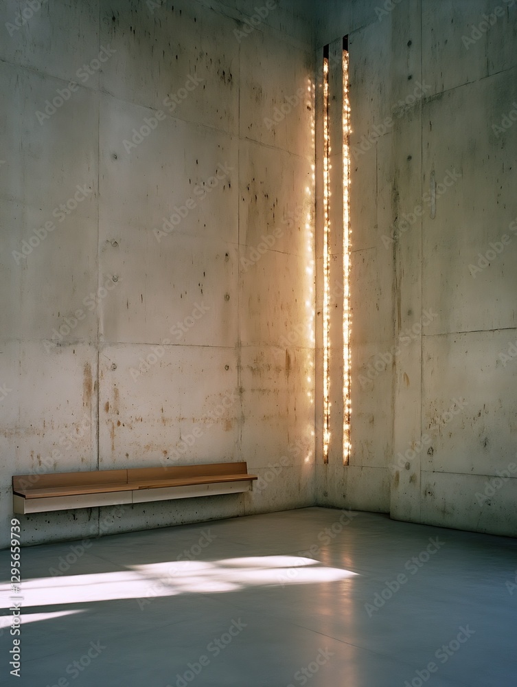 Poster modern minimalist interior with concrete walls and natural light streaming through window : generati