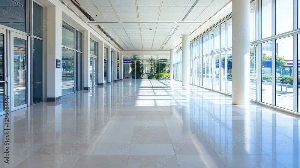 Poster bright modern hallway with large windows and marble flooring ideal for commercial spaces : generativ