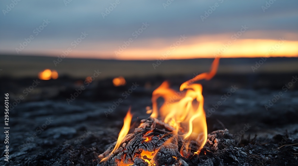 Poster Captivating Close Up of Flickering Flames Against a Dusk Sky Creating a Cozy Atmosphere : Generative AI