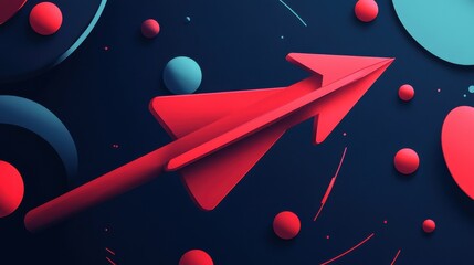 A vibrant red arrow, encircled by dynamic shapes, symbolizes growth and success in an inspiring design.