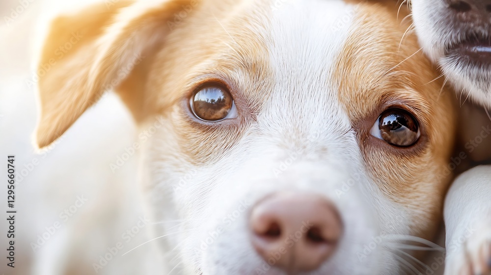 Poster closeup portrait of an adorable dog looking directly into the camera with shiny brown eyes : generat
