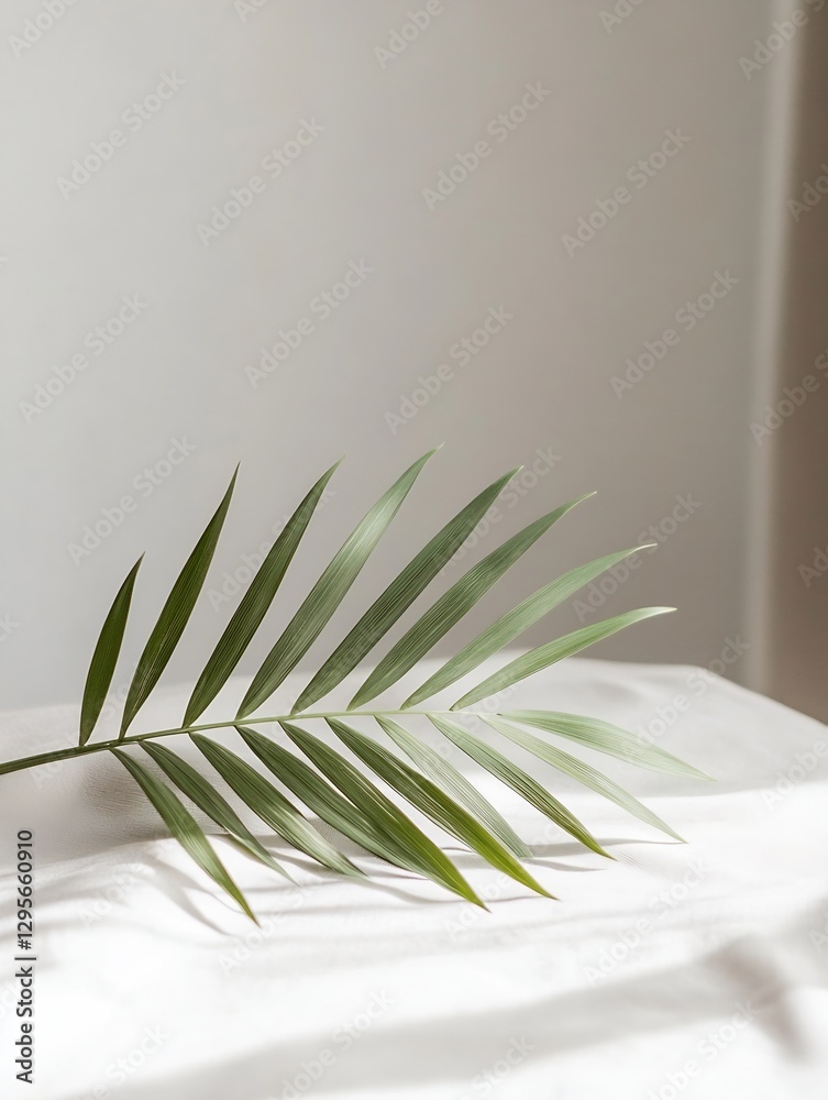Poster Elegant palm leaves resting on a soft surface showcasing their natural beauty and simplicity : Generative AI