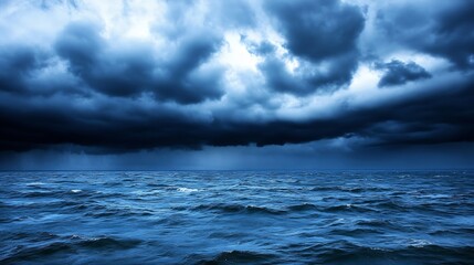 Obraz premium Dramatic seascape with dark storm clouds overhead and turbulent ocean waves : Generative AI