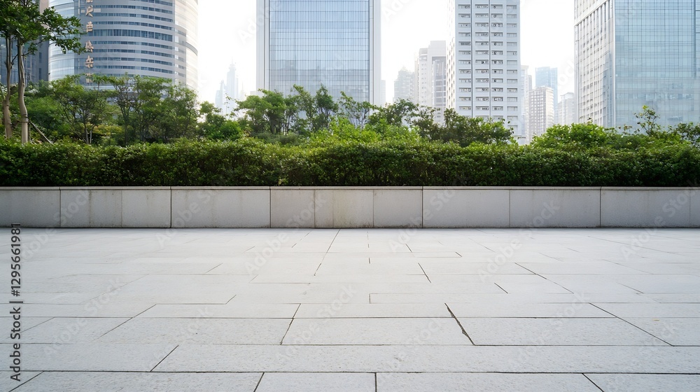 Poster Modern urban skyline view with greenery and contemporary architecture in the foreground : Generative AI